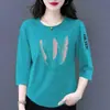 Comercio exterior transfronterizo ropa de maternidad, camiseta de manga tres cuartos para mujeres de mediana edad y mayores, holgada, casual, top básico versátil