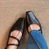 Zapatos elegantes para mujer de tacón grueso y punta cuadrada de piel de oveja, zapatos de trabajo retro de piel genuina, zapatos Mary Jane exquisitos y versátiles de estilo francés