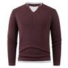Outono e Inverno 2025 Moda Transfronteiriça Gola V Falso Duas Peças Tricô Interno Masculino Gola Redonda Pulôver Solto Casual Tricô