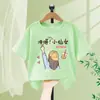 Pulôver Infantil de Gola Redonda Camiseta Confortável e Respirável para Meninas Tops Camiseta de Manga Curta Verão Novo Estilo para Crianças Médias e Grandes
