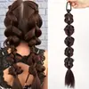 Peruca com Rabos Duplos para Mulheres, Tranças Lanterna, Mechas Naturais, Tranças Bolha Coloridas, Tranças Boxeadora Doces e Descoladas, Elásticos de Cabelo