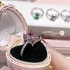 Camélia tesouro colorido elegante Arco-íris cor combinada separação de cores retangular anel pulseira aberta feminino pedra principal 6*8 anel