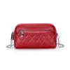 Bolso de Mano Pequeño de Doble Capa de Cuero Genuino para Mujer 2026 Nuevo Estilo Bolso Cruzado con Cadena de Rombo Becerro Multifuncional Portátil para Teléfono Móvil Cartera