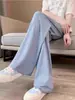 Calça de Seda Gelada de Perna Larga para Gestantes Verão Fina Roupa Externa Petite Calça Longa Fluida Casual Larga Calça de Perna Reta Roupas de Verão