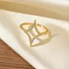 Anel Aberto de Estrela de Quatro Pontas em Forma de Diamante Cravejado com Diamantes, Venda Quente Transfronteiriça, Toque de Luxo Leve, Acabamento de Alta Qualidade, Elegante e Simples, Anel de Cauda Ajustável