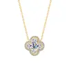 Popular S925 Plata de Ley Moissanita Trébol de Cuatro Hojas Collar para Mujer, Cadena para Clavícula de Moissanita Versátil de Lujo Ligero Venta al por Mayor