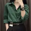 Camisa Polo Verde Escuro de Manga Comprida Feminina 2026 Primavera Outono Nova Retrô Francesa Petite Casual Solta Top
