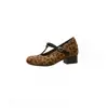 Zapatos Mary Jane estilo retro Gu Yun para mujer, nuevo modelo otoño 2026, zapatos de una sola tira con estampado de leopardo y tacón grueso para mujer