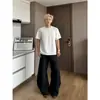 Camiseta blanca de patchwork deconstruido estilo americano para hombre, corte limpio de verano, hombro normal, manga corta, cuello pequeño, manga corta resistente