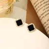 Europa e Estados Unidos cruzados pequena fragrância amor gota preta óleo diamante quadrado brincos agulha de prata S925 brincos de luxo mulheres atacado