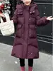 Abrigo de invierno para niña 2026 nuevo lanzamiento, chaqueta gruesa de algodón plumón con bolsillos de rombos, hasta la rodilla, estiliza, moderno