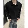 Camisa Polo Branca de Manga Longa Respirável Estilo Retrô Americano para Homens, Camisa Base Colarinho Desconstruída Resistente, Moletom Plus Size