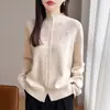 Nuevo suéter para mujer, top de manga larga, abrigo para mujer, cárdigan de punto holgado, semi-alto, con diseño calado, otoño e invierno, estilo femenino, rosa loto