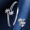 Pulsera Anillo Set Flor Doble Cristal Brillante Incrustación Zirconia Joyería de Mano Versátil de Moda Elegante de Gama Alta