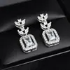 Novos Brincos Quadrados Femininos Cheios de Diamantes, Brincos Elegantes de Luxo Acessível, Brincos da Moda em Zircônia E005
