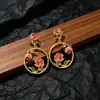 Pendientes de aro rosa estilo francés de lujo ligero, pendientes de flor de moda, gentiles y elegantes para mujer