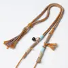 Cordón para collar DIY estilo Xizang, hilo de algodón retorcido a mano, tejido a mano con jade Hetian, cuentas de ámbar y cordón con colgante de oro