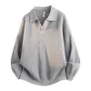 Suéter de punto retro estilo coreano para otoño e invierno, cuello en V, jersey, polo, solapa para hombre, holgado, capa interior, tejido base para hombre