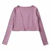 SY91240-26 Outono Estilo Coreano Puro Desejo Slim Fit Manga Longa Curta Tricô Cardigã Camiseta, Casual Solto Proteção Solar Cover-up