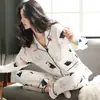 Pijama para Mujer Primavera y Verano 100% Algodón Manga Larga Ropa de Casa Traje Delgado de Algodón para Primavera y Otoño