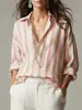 Camisa Listrada Vintage Lavada Europeia e Americana Transfronteiriça Outono 2026 com Caimento Solto, Manga Longa, Texturizada e Ombros Caídos