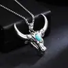Colar com Pingente de Cabeça de Touro Tendência Masculina Europeia e Americana Corrente para Roupas de Aço Inoxidável Retrô Inlaid com Turquesa Atacado