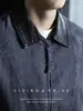 Commute Intelectual|Jaqueta Workwear Desgastada 100% Algodão Puro para Homens, Jaqueta Casual Tendência de Caimento Solto com Gola de Couro