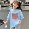 2026 Nuevo Estilo Camiseta de Verano para Niñas 100% Algodón Puro Infantil Dibujos Animados Estilo Coreano Cuello Redondo Manga Corta Tops para Niños Pequeños y Medianos