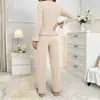 Pijama de Otoño e Invierno para Mujer de Comercio Exterior Transfronterizo Europeo y Americano con Solapa y Lazo, Conjunto de Ropa de Casa de Manga Larga y Pantalón Largo Moderno y Sexy para Mujer