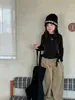 Pantalones de Trabajo Anchos Color Caqui para Niños y Niñas Princesa Yuyu Otoño Estilo Retro Americano Sueltos Casuales Pantalones Curvos para Niños