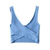 2021 Verano Nuevo Europeo y Americano para Mujer Top Corto Ultracorto Color Sólido Cruz Slim Profundo V Camisola
