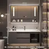 Conjunto de armário de banheiro inteligente com cuba de cerâmica integrada, combinação simples de gabinete com lavatório, gabinete de pia para banheiro