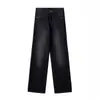 Jeans de Pierna Ancha de Cintura Alta Gris Negro para Mujer Moda Otoño e Invierno 2024 Nuevos Pantalones Rectos Verticales Holgados Adelgazantes