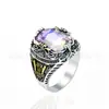 Anillo Transfronterizo de Amazon para Hombre Sol, Luna y Estrellas con Cristal Colorido Grabado Vintage, Joyería de Lujo Ligero de Alta Gama al por Mayor
