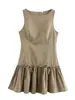 Vestido Sem Mangas Cruzado Decote Canoa Laço Cintura Marcada Babado Saia Curta Zíper Invisível Cor Sólida Vestido Regata