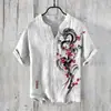 Camisa POLO de Lino para Hombre Más Vendida en el Sudeste Asiático Camisa Hawaiana de Punto Medio de 3 Botones Estilo Japonés Estilo Harajuku Estilo Holgado