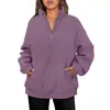Sudadera de Otoño Nueva para Mujer de Estación Independiente de Amazon, Media Cremallera, Manga Larga, Cuello Alto, Sudadera sin Capucha de Color Sólido
