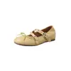 Zapatos Planos de Ballet Mary Jane de Piel de Cordero con Remaches y Lazo Dulce y Salado 2026 Otoño Punta Redonda Hebilla Cuero Genuino para Mujer