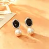 Pendientes Minimalistas de Arena Azul Amazonita y Perla, Accesorios para Orejas de Personalidad de Nicho de Moda y Gama Alta, Joyería Casual de Celebridad de Internet