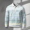 Nuevo Polo Casual de Lujo para Hombre Otoño/Invierno 2026 Cuello Camisero Estilo Old Money Manga Larga Top Estampado Digital para Hombre