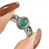 Anel Tecido de Folha de Bambu em Forma de Ovo para Mulheres, Design de Alto Padrão, Novo Estilo Chinês, Anel Ajustável Tecido de Jade Retrô Atacado