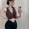 Camisola de Tirantes Halter de Estilo Americano al por Mayor Transfronterizo Verano Hombros Descubiertos Sexy Dulce Niña Cierre Top Corto sin Mangas