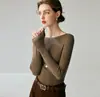 Novedad de Primavera Estilo Minimalista Un Hombro Lana Pura Réplica Ajuste Delgado Suéter Tejido Fino para Mujer para Superponer Adelgazante