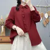 2026 Nova Moda Camisa de Gaze de Algodão Dupla Camada com Manga Longa para Mulheres, Primavera e Outono Bordada Solta Versátil Casual Blusa
