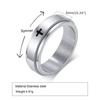 Anillo Rotatorio de Acero Inoxidable Grabado con Láser de Cruz Negro Minimalista para Hombre R-589