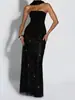 Vestido Largo Ajustado de Color Sólido Sexy sin Tirantes para Mujer con Cremallera, de Moda Transfronteriza Otoñal, Moda Europea y Americana