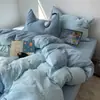 Conjunto de cama de algodão puro de quatro peças, capa de edredom, lençol de cama, lençol de elástico para cama de solteiro, conjunto de três peças para dormitório estudantil, estilo minimalista