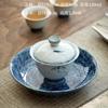 Tazón de cerámica de loto pintado a mano con tapa blanca gorda, taza de té portátil, taza, taza, taza, taza, cuenco de té, juego de té al por mayor, generación