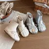 Botas de Cuero para Niñas 2026 Invierno Nuevo Estilo Retro Moño Moda Coreana Botines Cortos Botas Estilo Ballet con Felpa