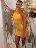Ropa de Mujer Estilo Europeo y Americano Venta Caliente Primavera 2023 Exportación Nuevo Sexy Ajustado Color Sólido Hombro Oblicuo Sin Mangas Vestido Ceñido a la Cadera
